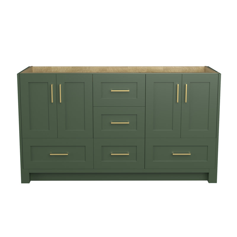 Meuble-lavabo double 72 po en bois massif, Conifère / or brossé