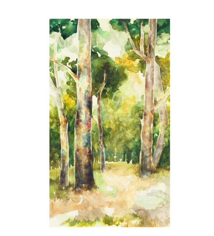 Wood Garden Painting by Sara Brown, Glass Coat, 41" H x 24" W x 1.5" D