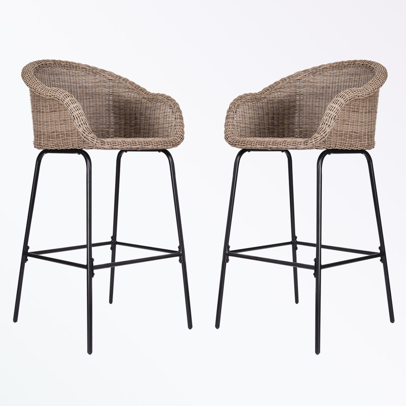 Ensemble de 2 tabourets de bar avec structure en métal et pieds robustes, Marron clair