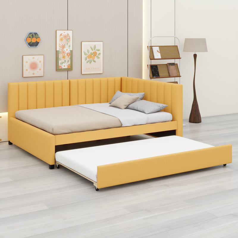 Upholstered Daybed With Trundle, Yellow