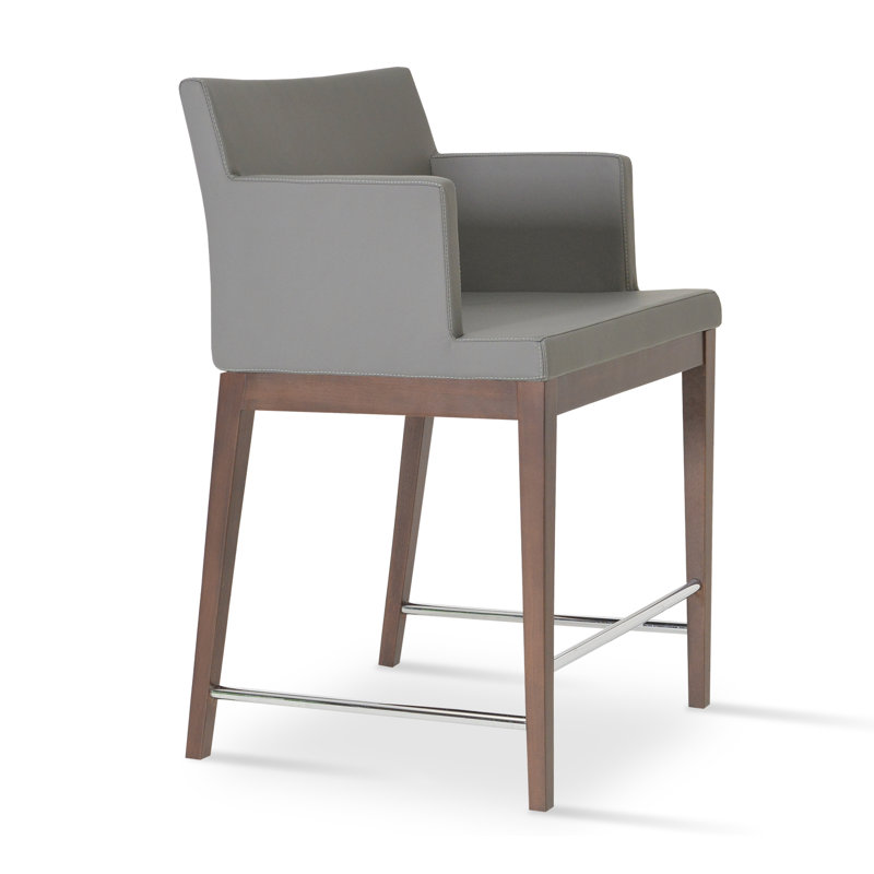 Soho Wood Counter & Bar Stool, Walnut, Leatherette-White, Counter Stool (24.5" Seat Height)