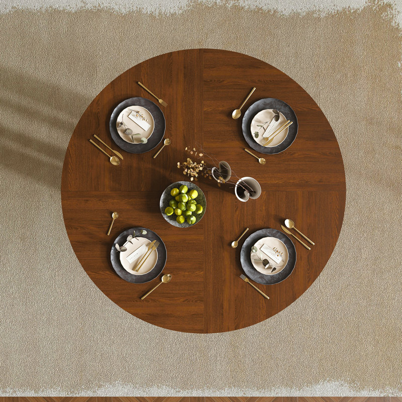 47.24" Round Dining Table,Farmhouse MDF Table, Walnut