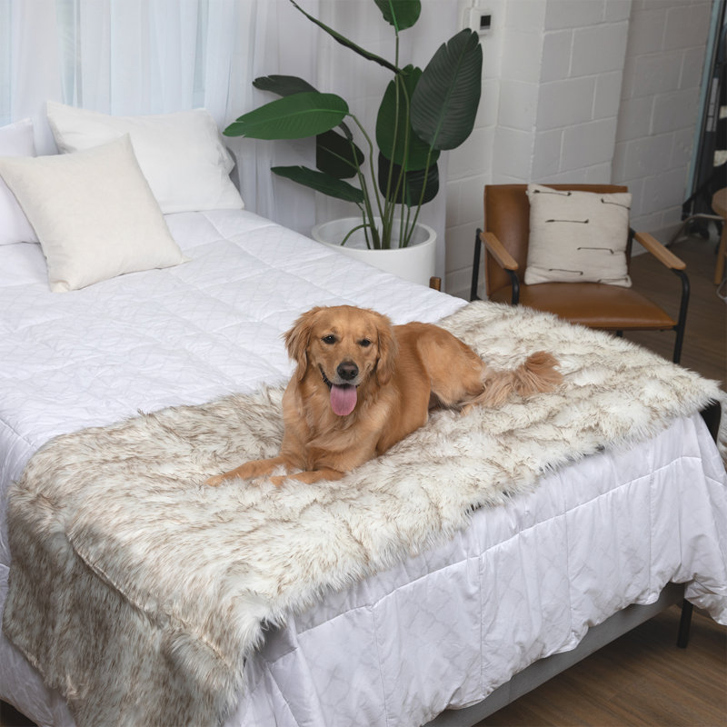 Faux Fur Bed Runner, White / Brown, 30" W x 109" L