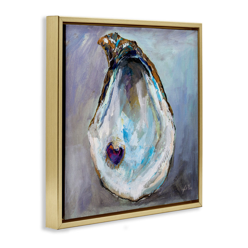 Coquille d'huître avec perle, H 18 po x l 18 po, Cadre flottant métallique doré
