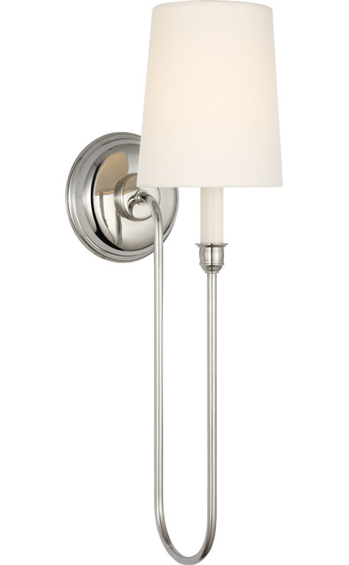 Vendome 21" Deep Arm Cordless Sconce with Linen Shade, Polished Nickel