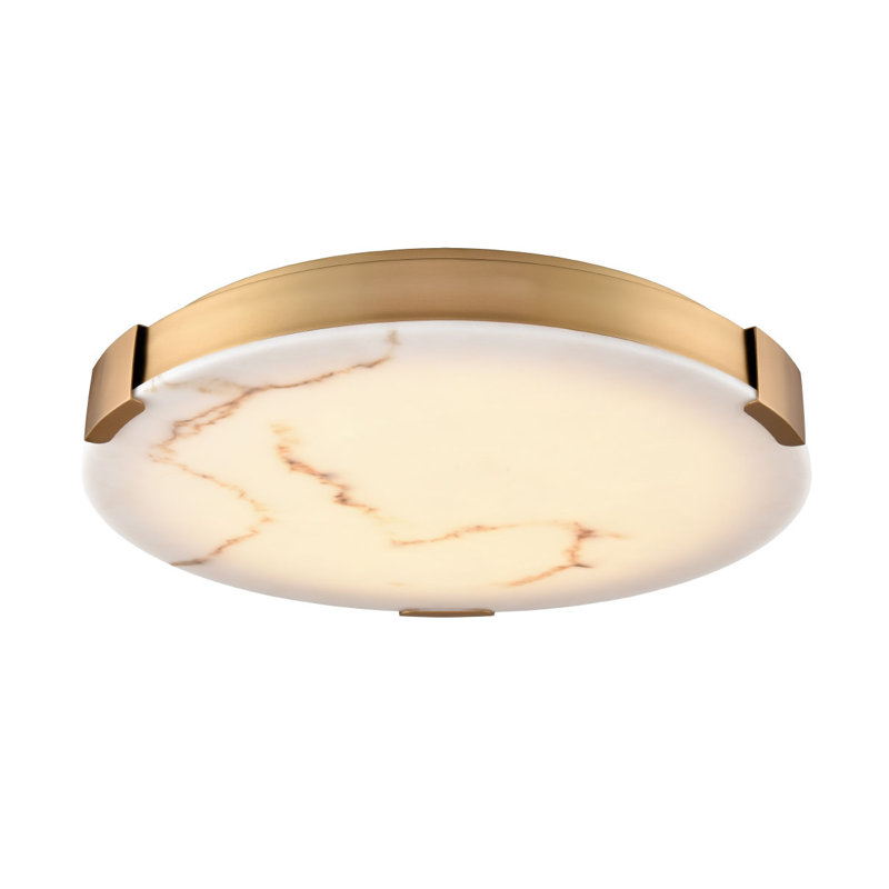 Plafonnier Petra à DEL, Laiton, H 2,75 po x l 18 po x P 18 po, Faux albâtre brun