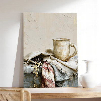Canvas Wall Art Rustic Ceramic Mug Coffee Beans Still Life Art Vintage Poster Print Home Decor