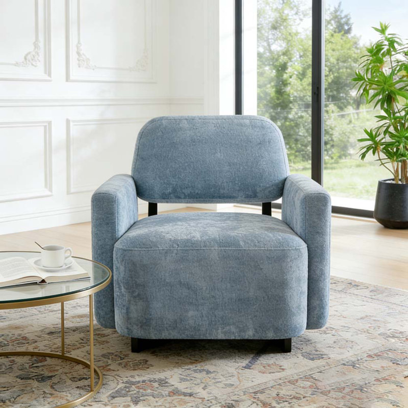 Chaise d'appoint moderne avec structure en bois massif, Bleu