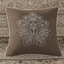 Couvre-lit très grand réversible - 5 pièces brun / doré, feuille, rayures et motifs, 2 taies décoratives, coussins décoratifs, drap lavable et machine décorative