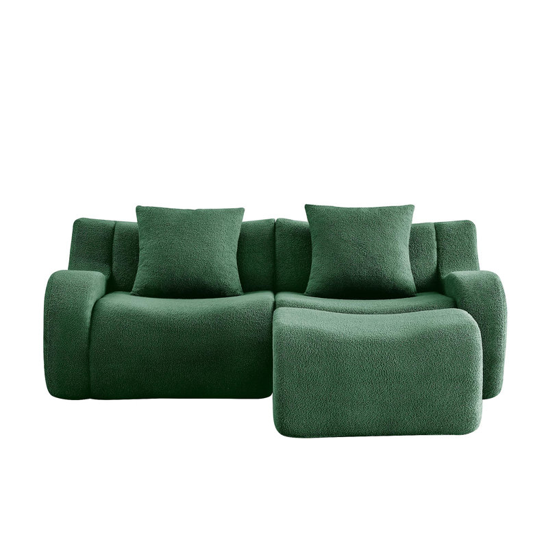 Canapé en forme de L 2 pièces en tissu Teddy, H 35,4 po x l 82,7 po x P 40,9 po, 2, Vert