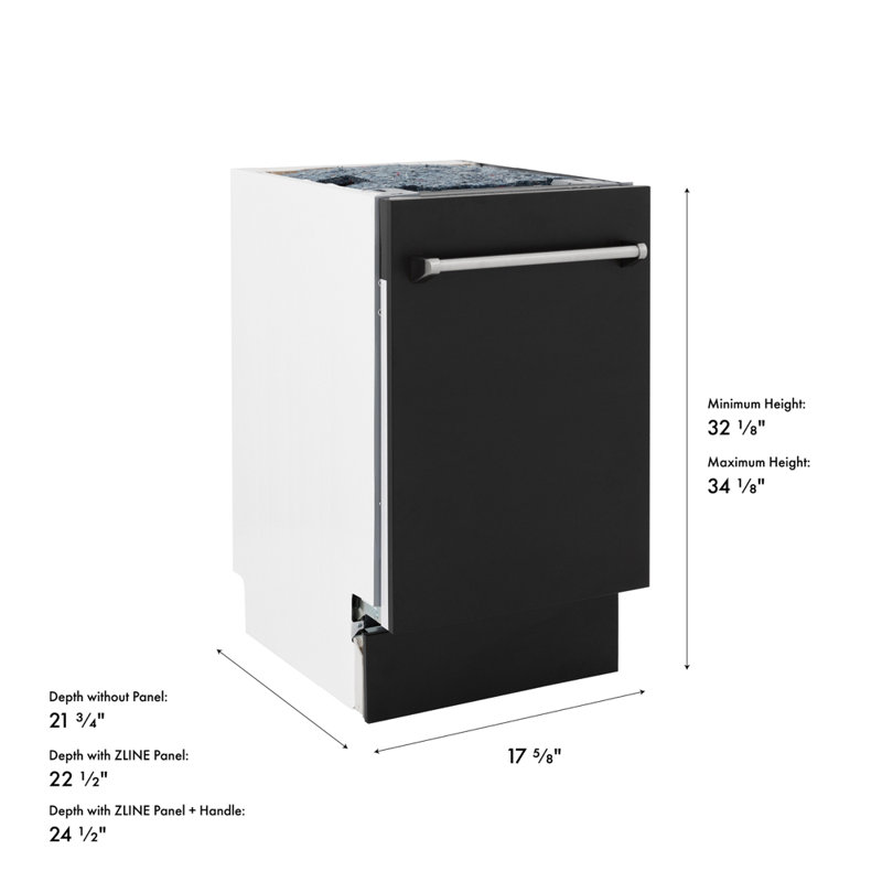 ZLINE 18 in. Tallac Series 3rd Rack Top Control Built-In Dishwasher with Stainless Steel Tub, 51dBa, Black Matte