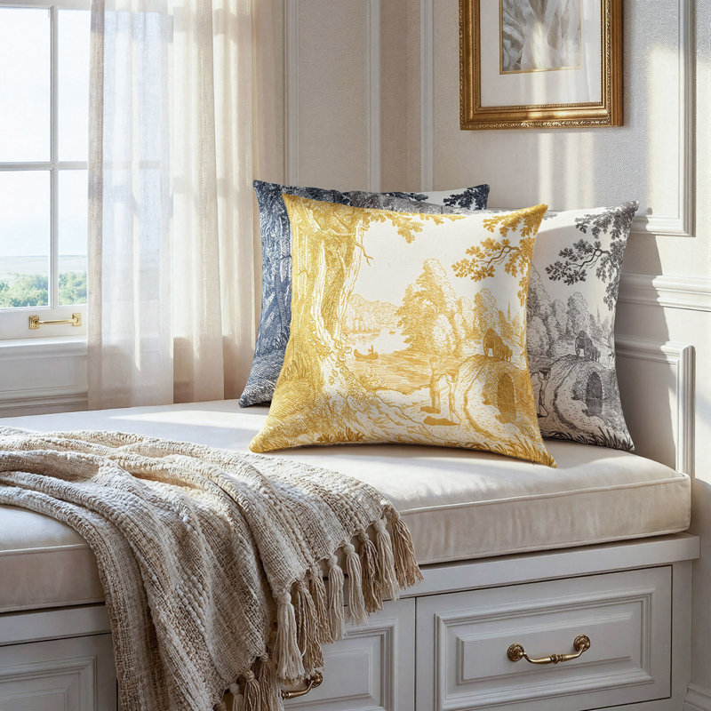 Coussin en toile Reverie - ocre et ivoire - 24 po x 24 po, 24 po x 24 po, Ochre, Ivory