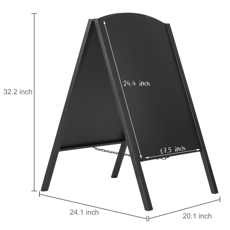 Black Metal A-Frame Double-Sided Chalkboard Sign – Freestanding Foldable Sidewalk Menu Board