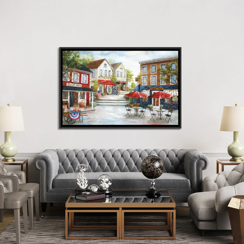 «Home Town Charm» par Nan - imprimé, H 40 po x l 60 po x P 1,5 po, Cadre noir