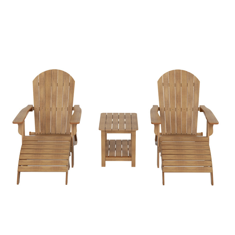 Chaise Adirondack pliante en plastique avec repose-pieds et table Arrlo, Teck