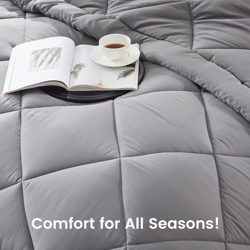 Polyester Box Stitch Comforter, Gray, Twin Comforter