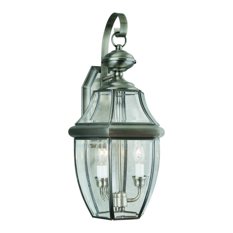 Lanterne murale d’extérieur 2 lumières del Liveva, H 7,25 po x l 6,25 po x P 6,25 po, Étain antique