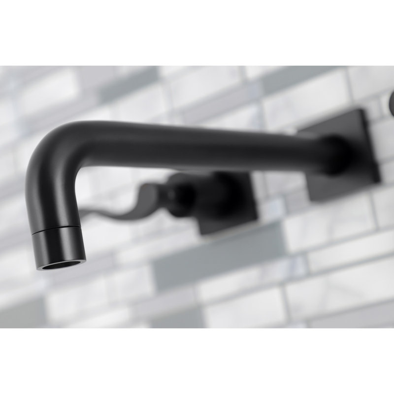 Kingston Brass Manhattan Two-Handle 3-Hole Wall Mount Roman Tub Faucet, Matte Black, Lever Tilde