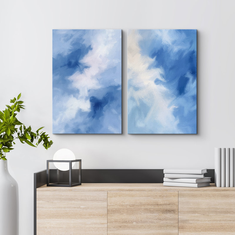Coups de peinture abstraits, bleu vif et moderne, Toile tendue, H 24 po x l 32 po