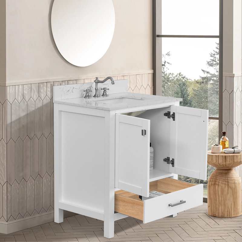 Meuble-lavabo autoportant en bois massif 30 po avec lavabo