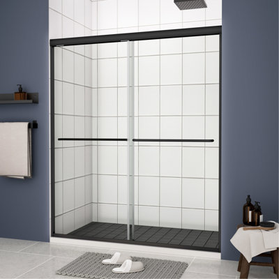 Bypass Shower Door, 50 - 54"x70", 1/4" Tempered Glass, Matted Black, Top Track, Stainless Steel Handle, Nano Clean, Leakage, Effortless Setup Matte Explode Film, Leak-, Simple Installation