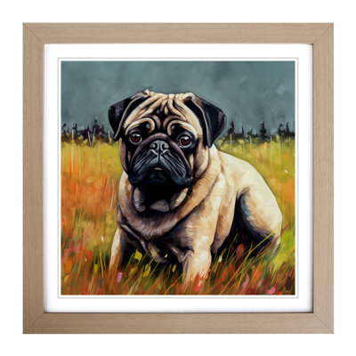 Pug Colour Field No.1 - Single Picture Frame Print on Wood