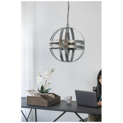 4-Light Industrial Galvanized Metal Chandelier, Adjustable Chain Hanging Light Fixture for Kitchen Dining Room Foyer Entryway, Antique Silver Finish