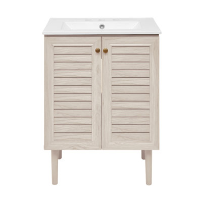 Bron 24" Freestanding Bathroom Vanity in White Oak with 3-Hole Widespread Sink Top