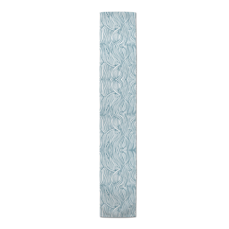 Mclaughlin Abstract Waves Table Runner, 90" L x 16" W, Blue