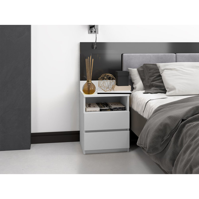 Taahir 2-Drawer Bedside Table with Open Shelf 40 cm White