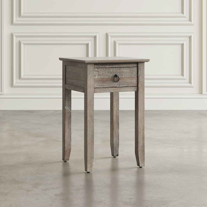 Degnan Solid Wood Top End Table with Storage, Gray Wash