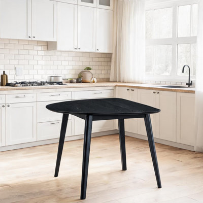 Table de salle à manger irrégulière avec finition en bois massif noir élégant, 4 places, 43 po x 39 po, style contemporain moderne