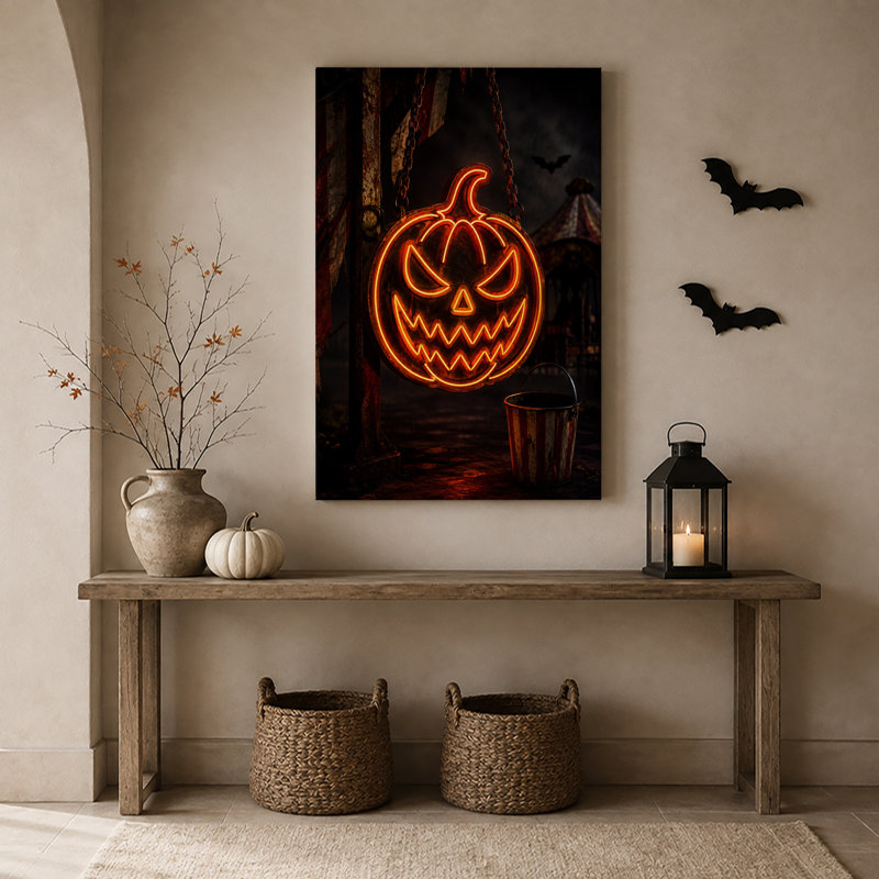Art mural sur toile Glow Neon Pumpkin, 30"H x 20"W