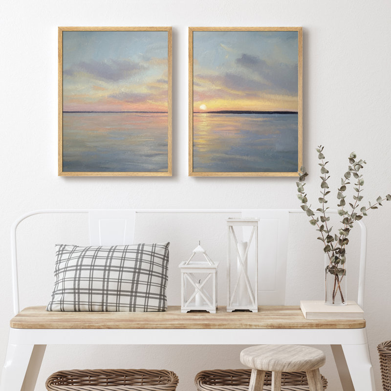 Ensemble 2 pièces d'art mural Sunrise Over Water, Naturel, H 14 po x l 11 po