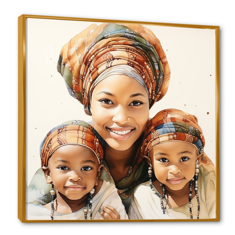 «African Family Heritage II» - Art mural afro-américain, Cadre flottant doré, 30" H x 30" W