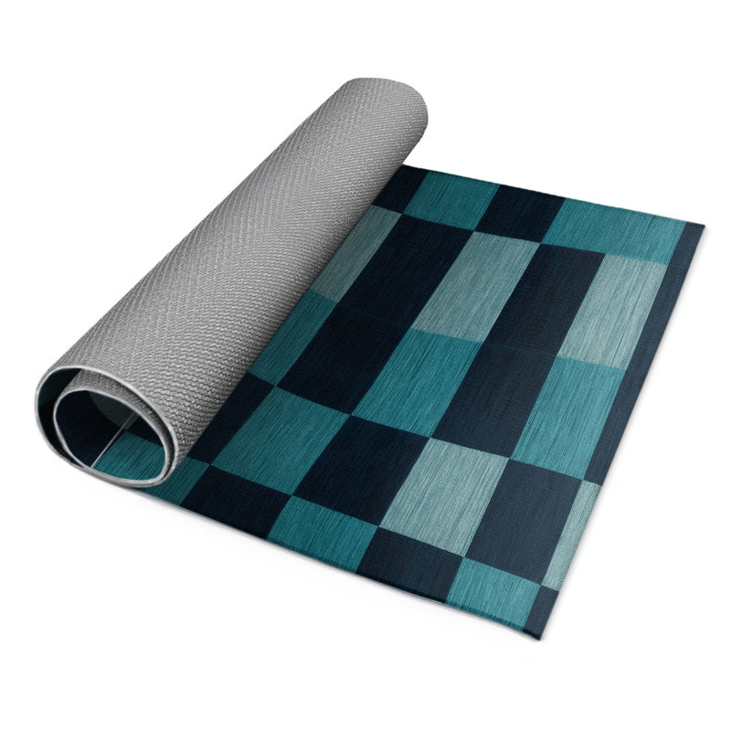 Tapis d'intérieur et d'extérieur à carreaux bleu, Rectangulaire 3 pi x 5 pi