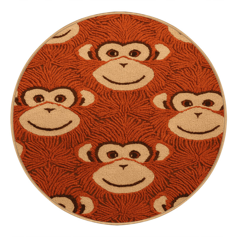 Washable Monkey Orange Fruits Area Rug, Round 5'