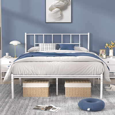 Cadre de lit double, cadre de lit en métal avec tête de lit, lit plateforme en fer sans matelas ni sommier