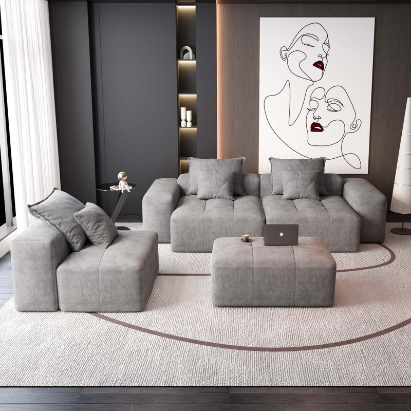 Canapé modulaire Boneless 6 pièces avec 6 coussins, Gris