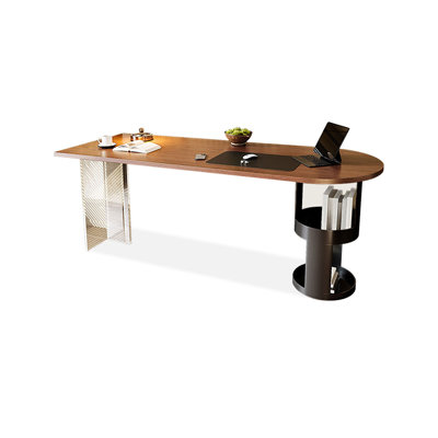 Black+Brown+Clear Free Form Solid Wood+Steel+Acrylic desk