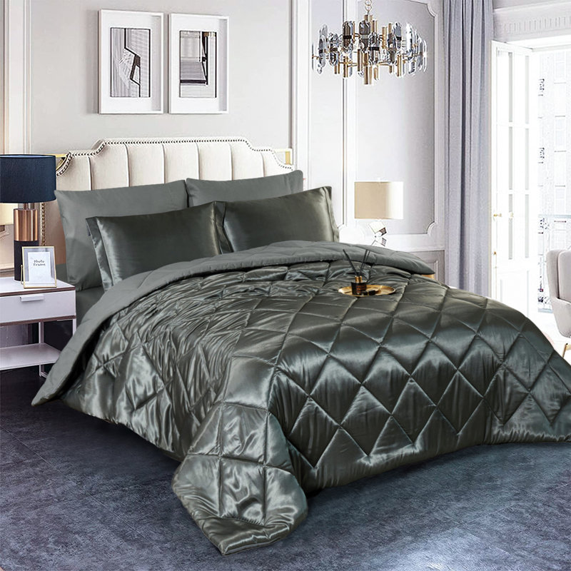 Channel Comforter, Queen Comforter + 8 Additional Pieces, Dark Gray