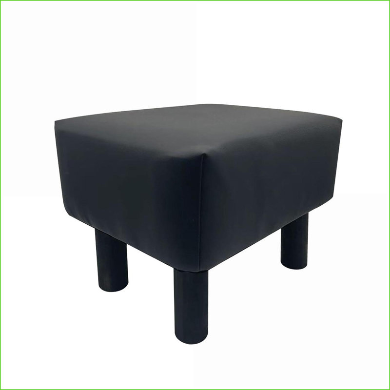 Ensemble de 2 repose-pieds, similicuir noir contemporain avec pieds en bois massif | Noir | Bois