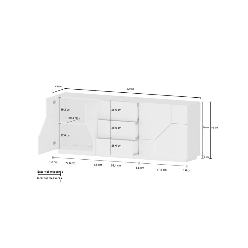 Mezius 220cm Sideboard, White/Maple