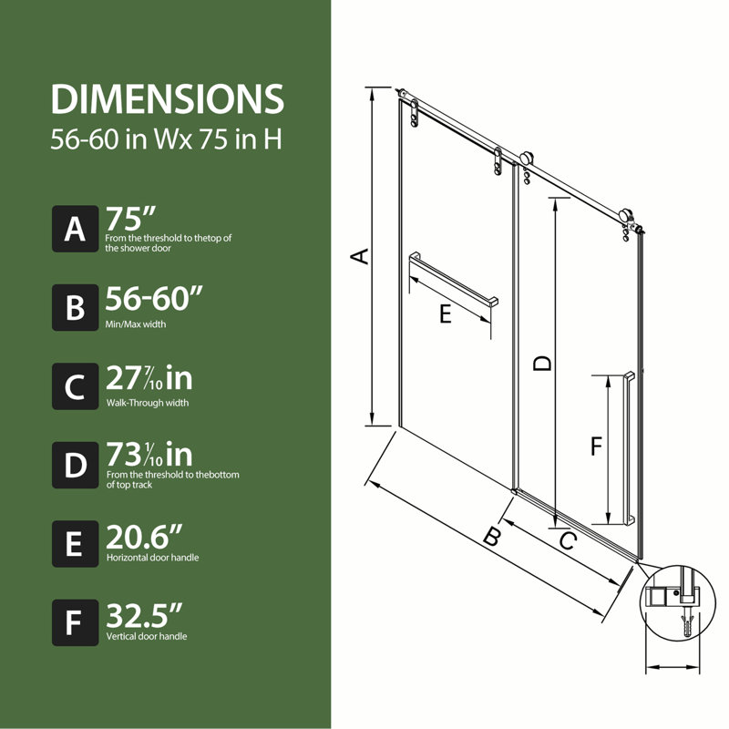 56"-60" W x 75" H Frameless Sliding Shower Door, Chrome Shower Screen, 5/16" (8mm) Clear Tempered Glass With Explosion-proof Film