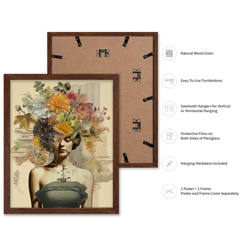 Portrait de femme surréelle no 3, Poster, 24"H x 32"W, Brown Framed