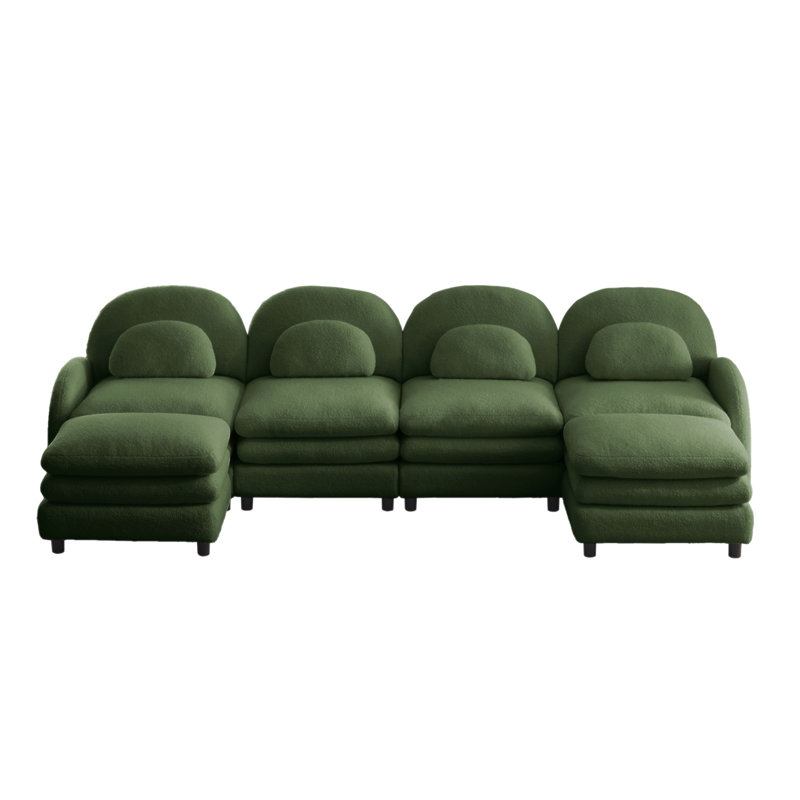 Canapé Teddy en tissu 4 places en forme de nuage, dossier incurvé et accoudoirs avec coussins lombaires incurvés, canapé modulaire 4 places modulaire avec 2 repose-pieds mobiles et coussin de soutien à double couche