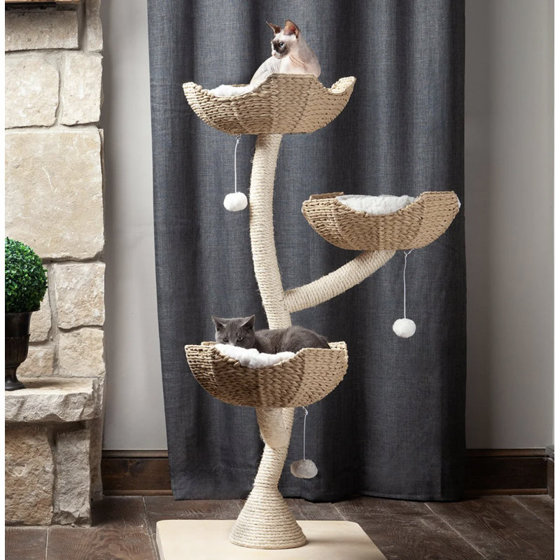The Sanctuary 52'' Beige Sisal Cat Tree with Faux Fur Beds