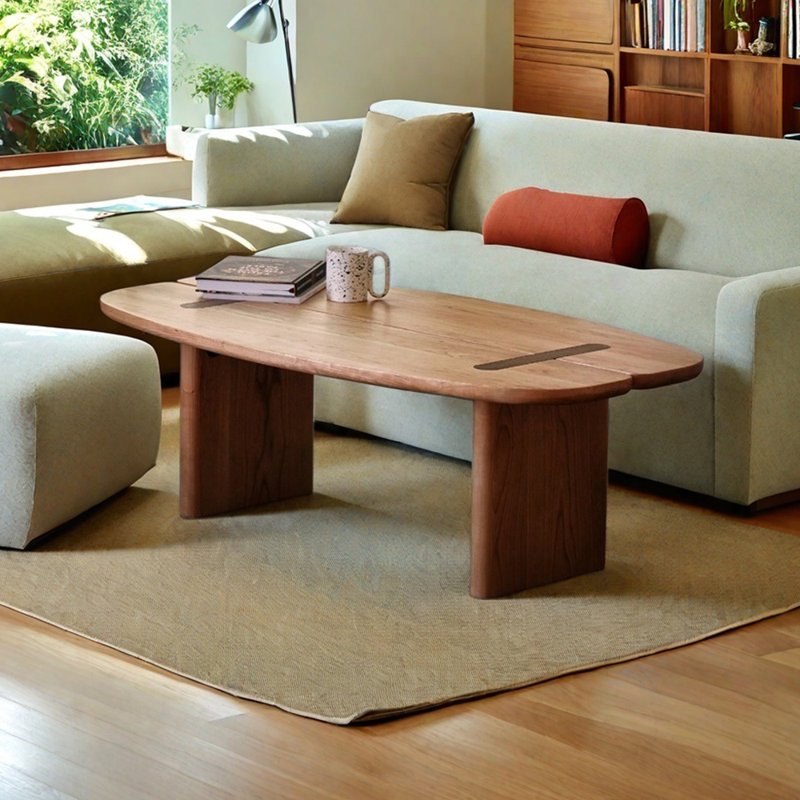 Solid Wood Coffee Table with Clover Design, 15.74" H x 47.24" L x 25.59" W