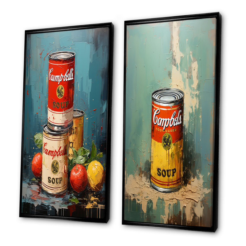 Popart Soup Sensation - Ensemble de salon abstrait Popart Wall Art, Cadre flottant noir, H 40 po x l 41 po