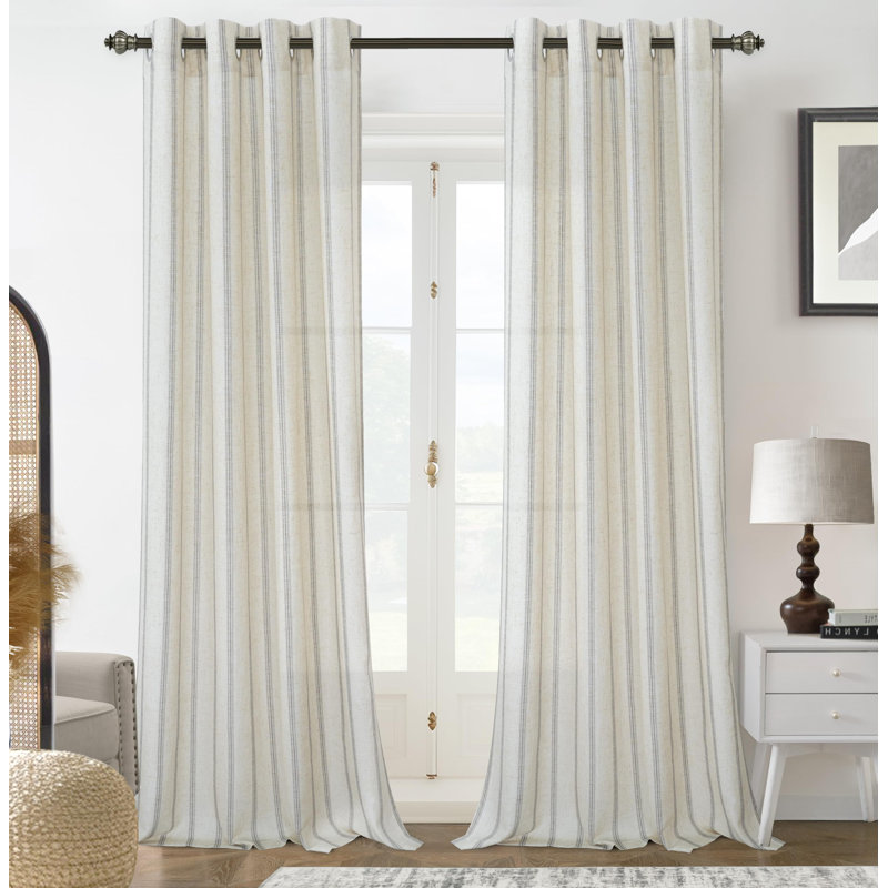 Rideau en mélange de lin Jeanenia, gris, L 52 po x L 108 po